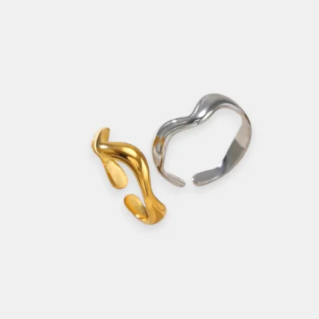 χρυσό Ανοιχτό κυμματιστό δαχτυλίδι ασημένιο ανρινε κοσμηματα