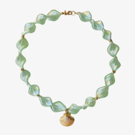 Χειροποίητο κολιέ Murano και κρεμαστό Κοχύλι χρυσό ανρινε κοσμηματα