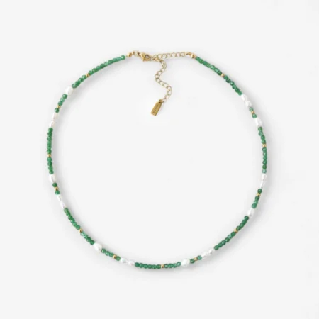 Χειροποίητο κολιέ με φυσικές πέρλες και πράσινες πέτρες ανρινε κοσμηματα