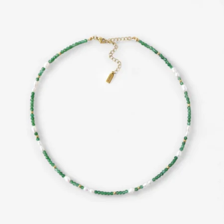 Χειροποίητο κολιέ με φυσικές πέρλες και πράσινες πέτρες ανρινε κοσμηματα