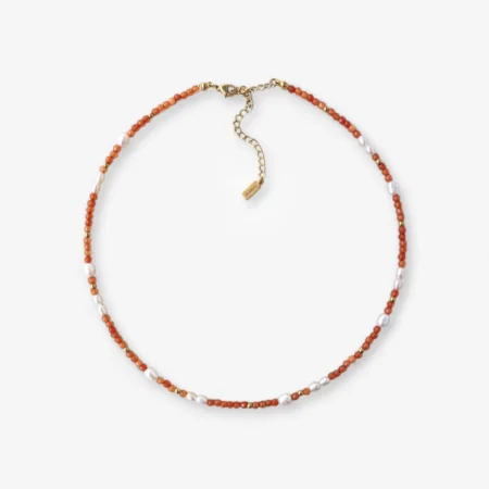 Χειροποίητο κολιέ με φυσικές πέρλες και πορτοκαλί πέτρες ανρινε κοσμηματα