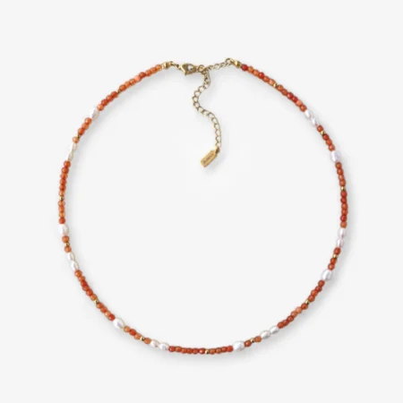 Χειροποίητο κολιέ με φυσικές πέρλες και πορτοκαλί πέτρες ανρινε κοσμηματα