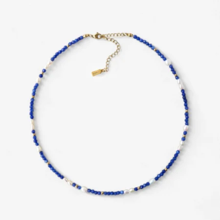 Χειροποίητο κολιέ με φυσικές πέρλες και μπλε πέτρες ανρινε κοσμηματα