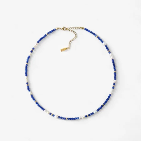 Χειροποίητο κολιέ με φυσικές πέρλες και μπλε πέτρες ανρινε κοσμηματα