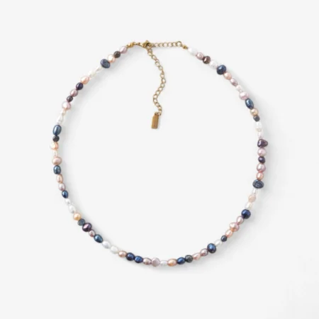 Πολύχρωμο κολιέ με φυσικά μαργαριτάρια πρασινα ροζ μπεζ ανρινε κοσμηματα