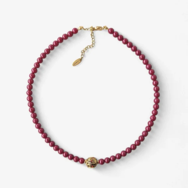 Χειροποίητο Μπορντό κολιέ με boho charm ανρινε κοσμηματα