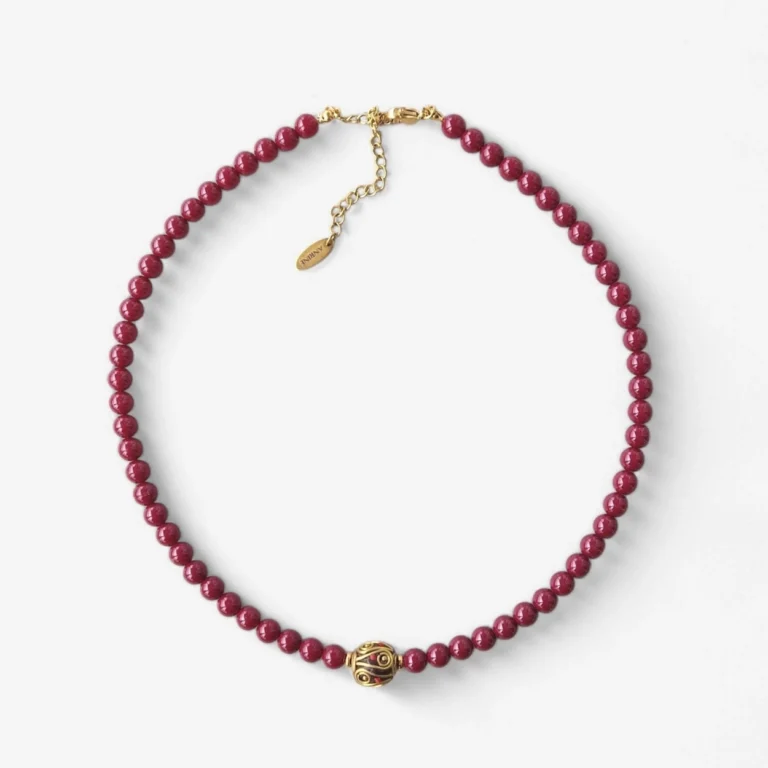Χειροποίητο Μπορντό κολιέ με boho charm ανρινε κοσμηματα