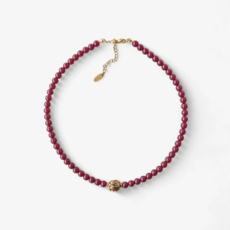 Χειροποίητο Μπορντό κολιέ με boho charm ανρινε κοσμηματα