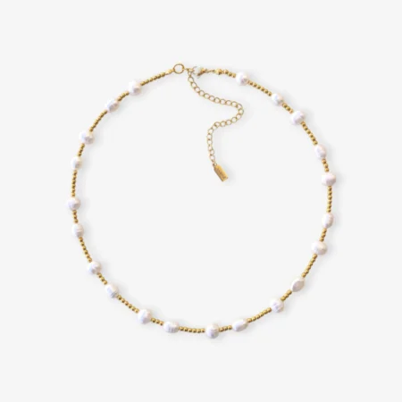 χρυσό Κολιέ με μαργαριτάρια και φυσικές πέτρες ανρινε κοσμηματα