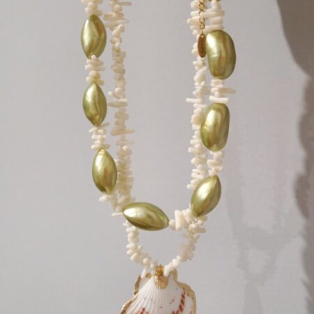 Nara Olive Green necklace - Κολιέ από φυσικά κοχύλια και κοράλλια - Image 5