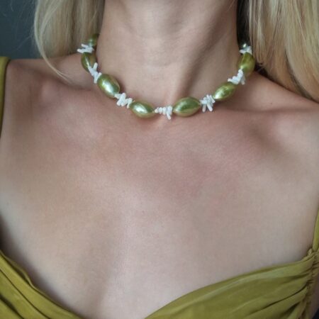 Nara Olive Green necklace - Κολιέ από φυσικά κοχύλια και κοράλλια - Image 3